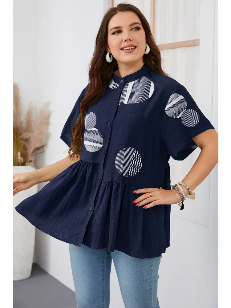 Women's casual style shows a slim waist, ruffled short sleeved women's shirt plus size tops for women poleras mujer