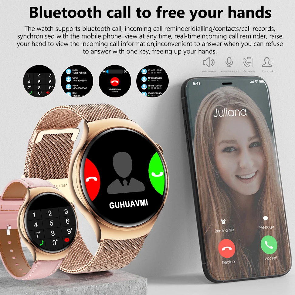 Фото Для HUAWEI IOS женские часы 4, мини-смарт-часы AMOLED NFC, часы с пульсометром, BT Call, GPS, женские умные часы для женщин, розовый, индивидуальный циферблат №3