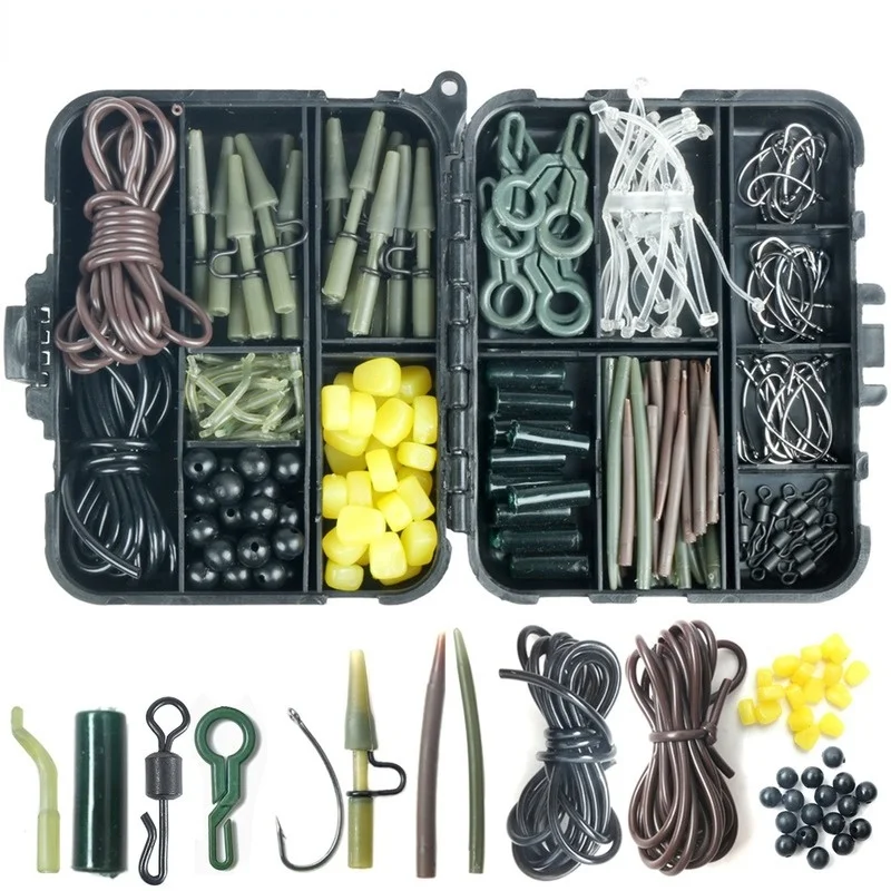 

225 Pieces of Carp Fishing Accessories Set Crank Hook Positioning Round Knot Octagonal Ring Hose Retaining Beads Fishing Tools