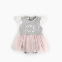 childrens clothing baby girl cartoon expression printing angel sleeve one piece romper cute mesh skirt bag fart