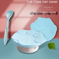 pet cat canned lid fresh keeping sealed silicone lid feeding spoon separation food sealing lid storage three in one can lid