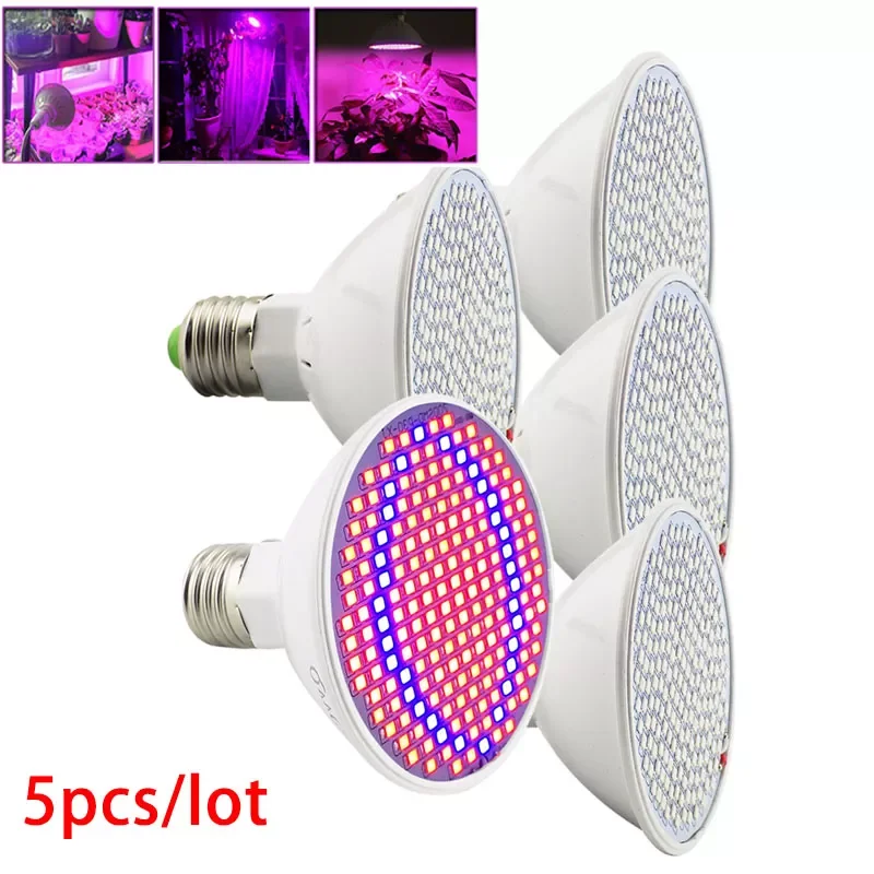 

5pcs E27 200 LED Plant Grow Light Lamp Growing Lights Bulbs for Hydroponics Systems Flower Indoor Vegetable green house