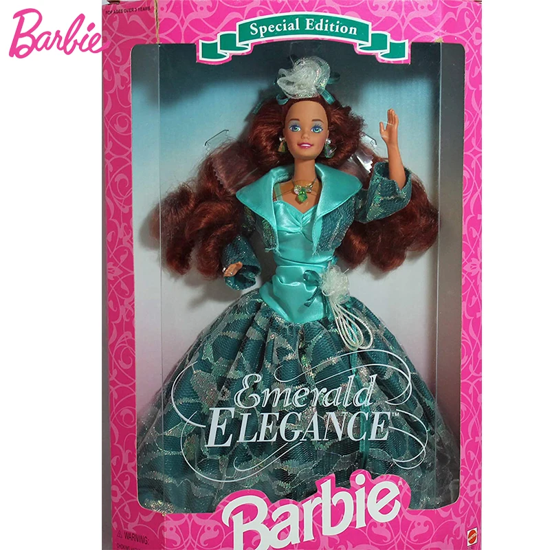 

Original Barbie Doll Emerald Elegance 1994 Special Edition 1/6 Bjd Toys for Girls Collector with Black Hair Vintage Green Skirt