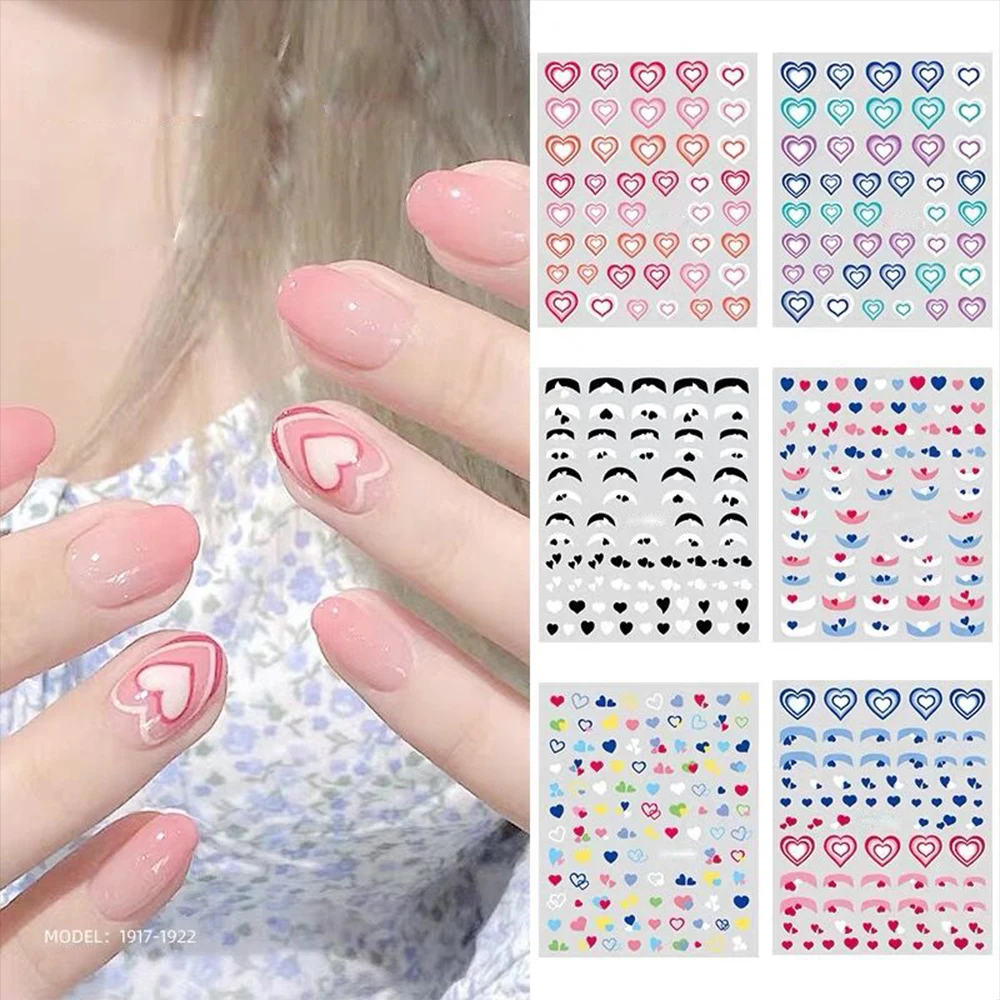 

1Sheet Red Heart Love Nail Stickers Gradient Love Self-Adhesive Slider 3D Gradient Coloful Heart French Decals Nail Accessories*