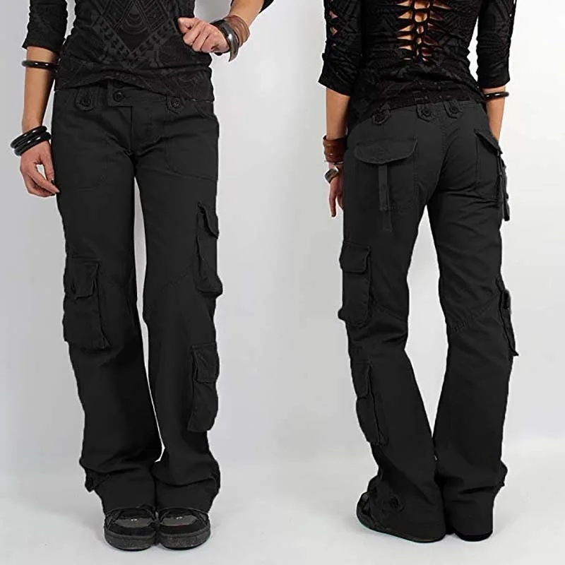 

Women Loose Pants, Slimming Casual Party Street Spring Sports Long Wide-Leg Multi-Pockets Trousers