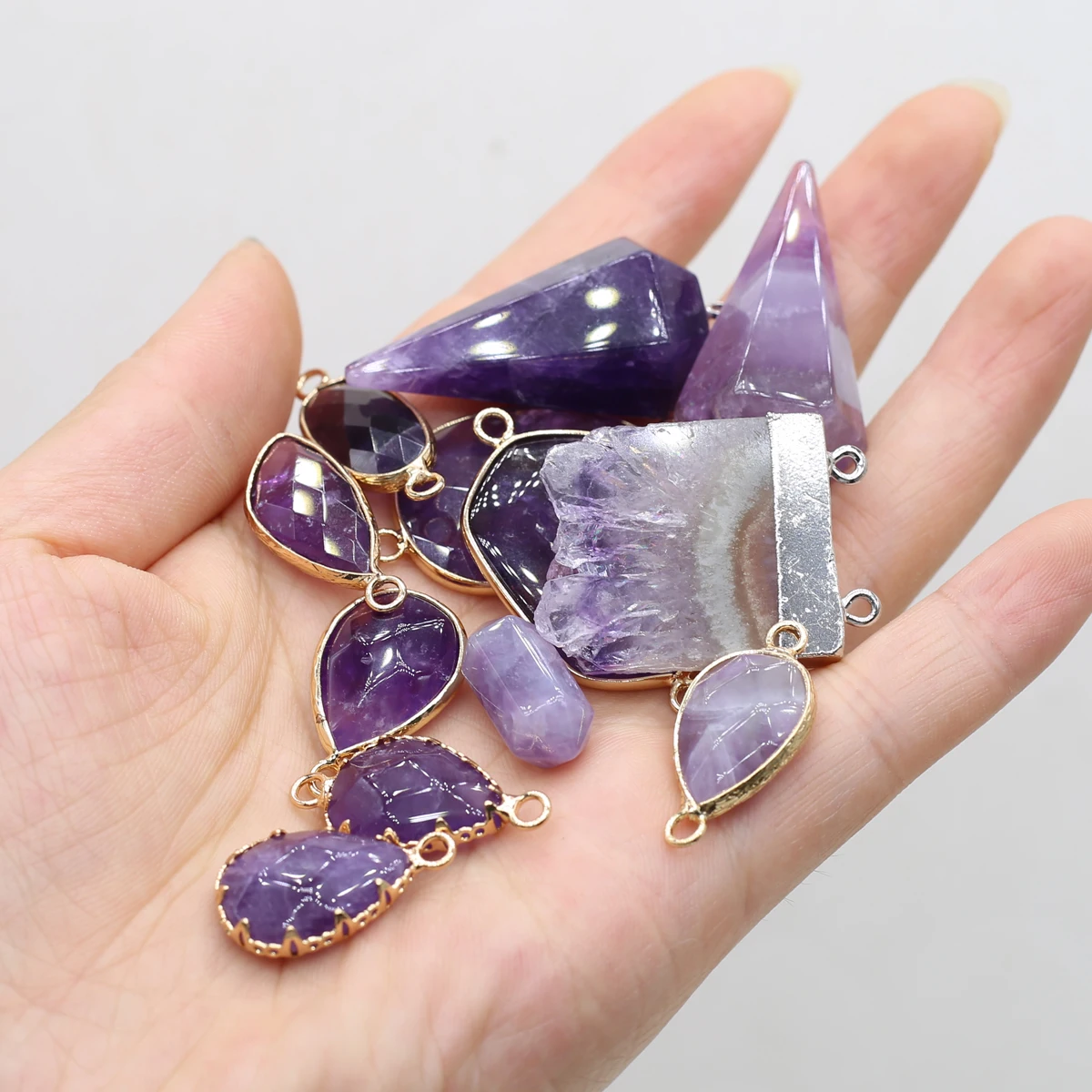 

Натуральный кристалл Аметист кулон разъем Различные стили для DIY изготовления ювелирных изделий ожерелье браслет изысканный женский подар...