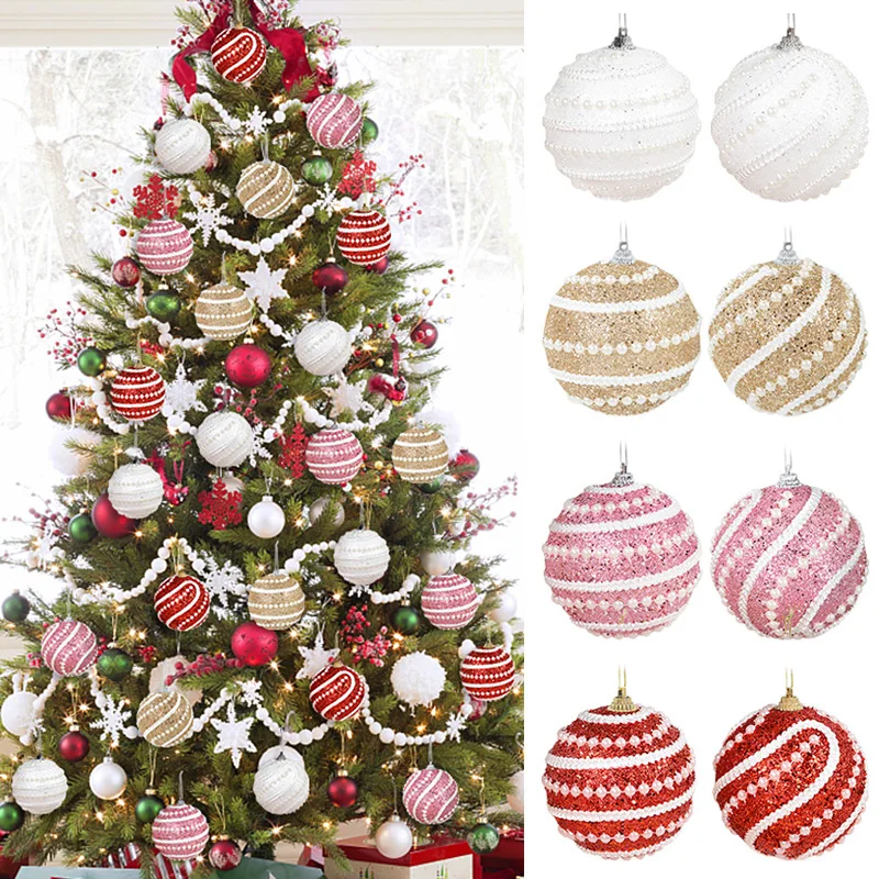 

5 Pieces Christmas Tree Decoration Christmas Balls 5 Color Balls 8cm Christmas Ornaments Balls Pendant Pink Balls