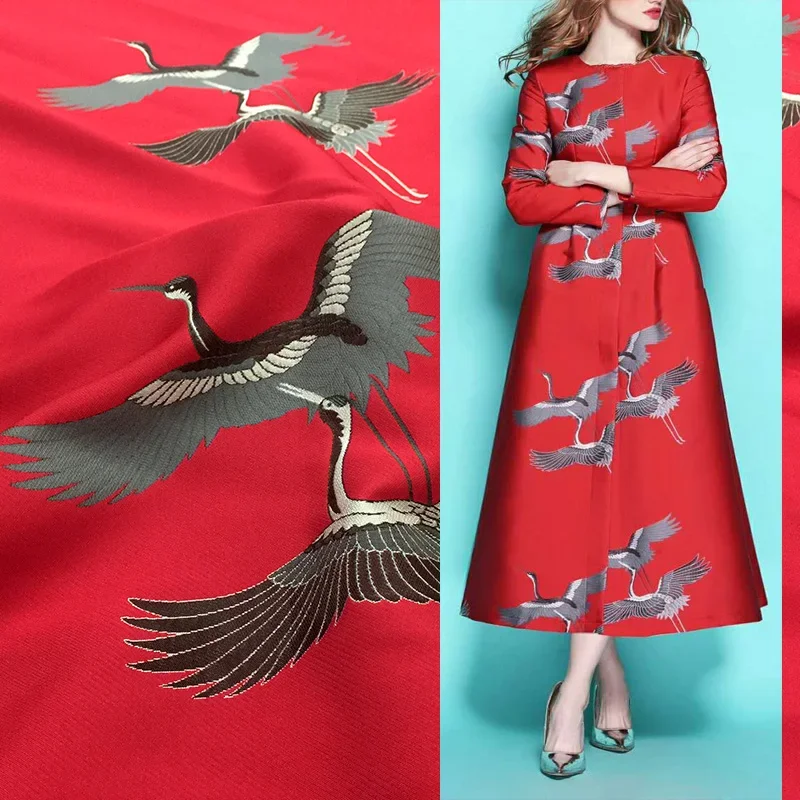 Парча Жаккардовая Ткань Осень Зима Журавль Мягкое Платье Костюм Одежда