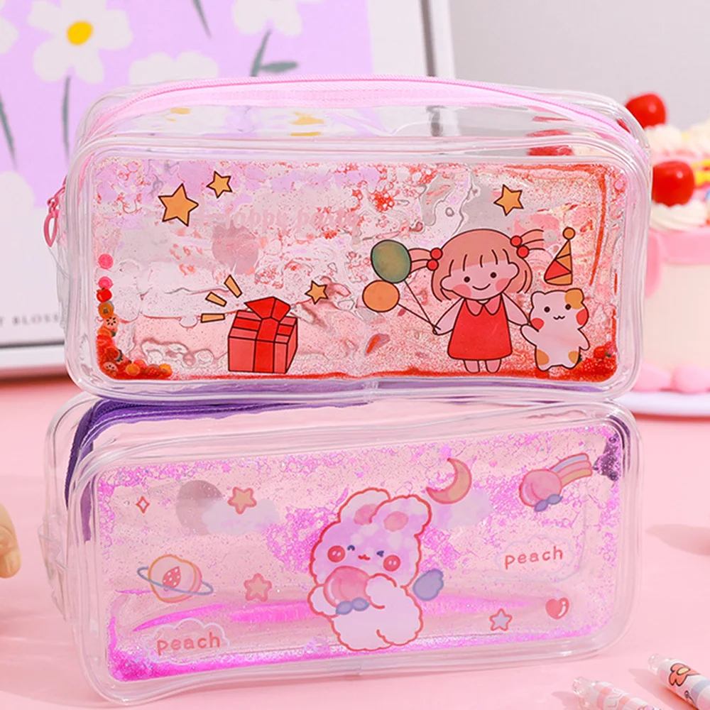 

Transparent Cartoon Pencil Case Portable Large Capacity Stationery Storage Bag Cosmetic Organizer Pencil Bag Case for Boys Girls