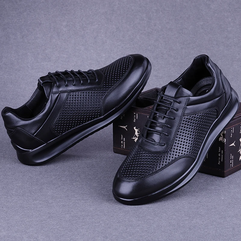 Foreign Trade Men's Shoes Genuine Leather Summer Hollow Breathable Full-grain Perforated Porous Running Sneaker... |