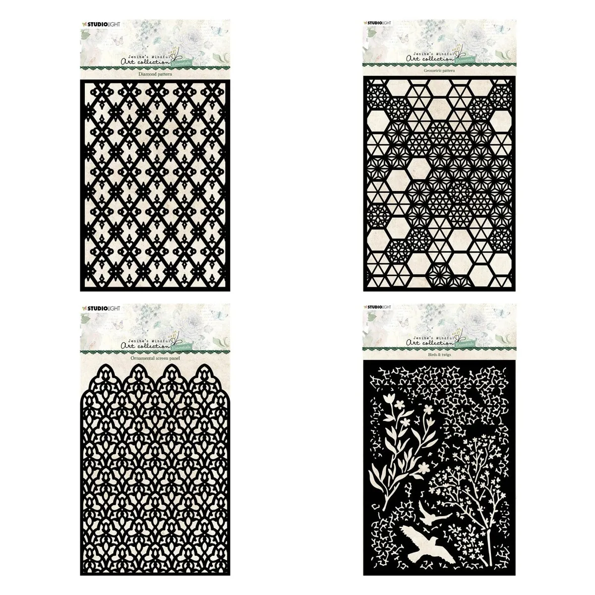 

2022 New Ornamental Screen Panel Diamond Geometric Pattern Birds and Twigs Stencil Diy Scrapbook Cards Decoration Coloring Molds