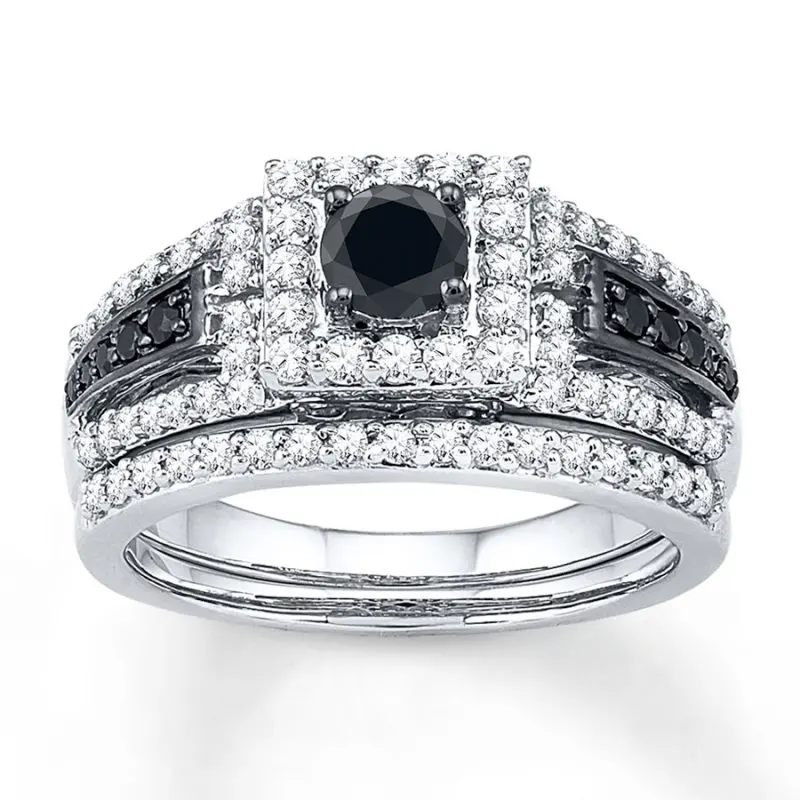 

HESHI Black & White DiamondBridal Set Ring