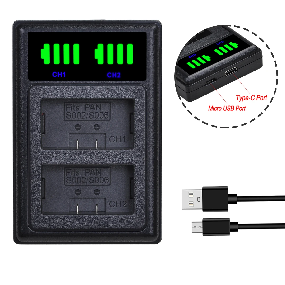 Аккумулятор CGA-S006 DMW-BMA7 + двойное зарядное устройство со светодиодной подсветкой