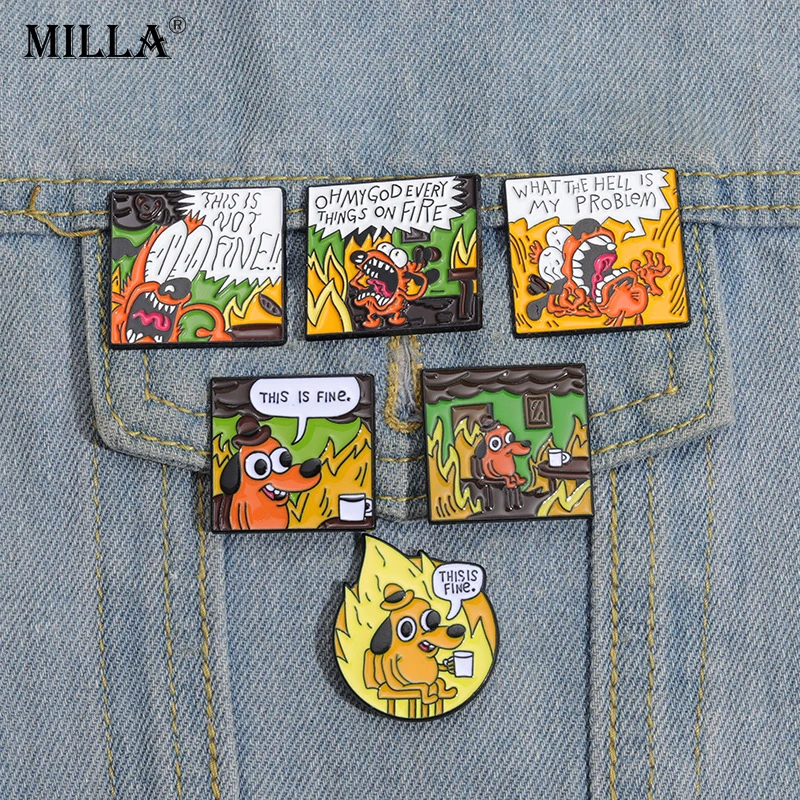 

Cartoon Dogs Manga Brooches Metal Enamel Lapel Pins Interesting English Phrase Punk Badges Jewelry Alloy Clothing Accessories