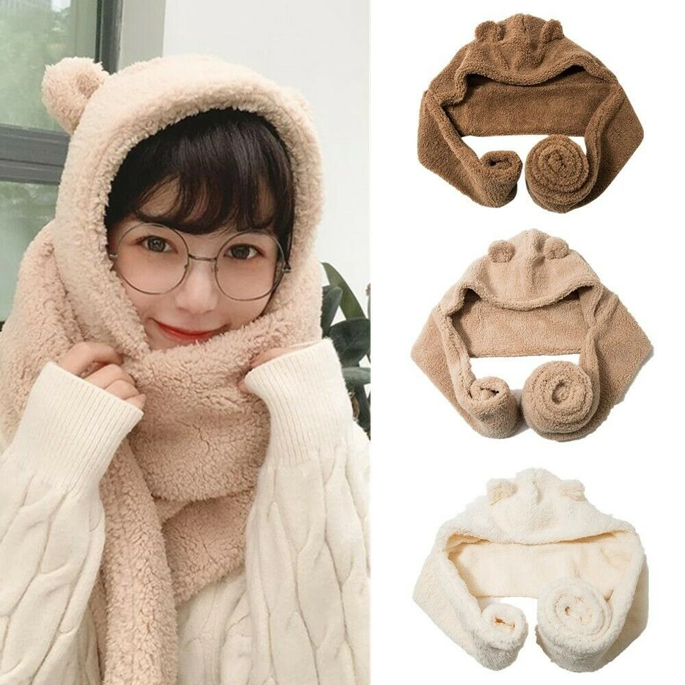 

Casual Warm Plush Novelty Ear Hat Beanies Caps Hat Scarf Set Women Caps