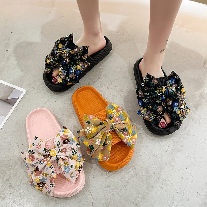 

Fashion Printed Big Bowtie Slides Women Summer Thick Platform Cloud Slippers Soft Sole Anti-slip Sandals Woman Flip Flops 45