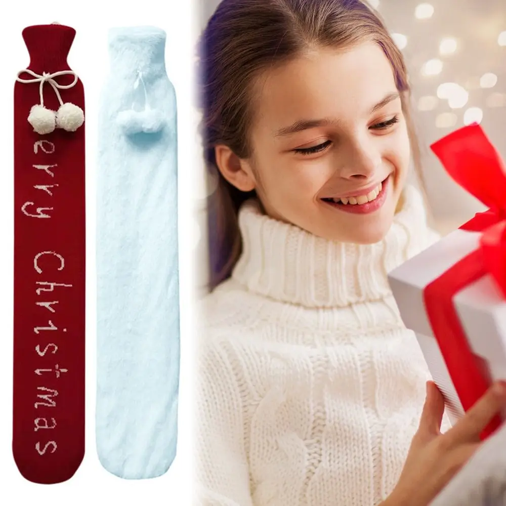 

Color New Christmas 1/2L Hand Warmer Removable Cover Hot Water Bottle Extra Long With Faux Fur Long Warm Water Bag