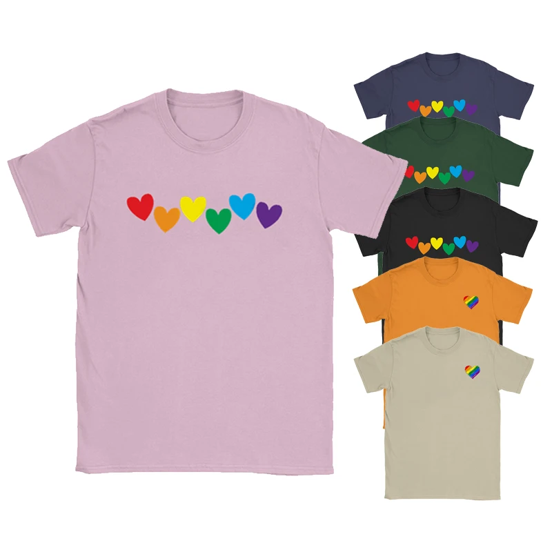 

Pink Cotton T-shirt Oversize Love Rainbow Heart Print Tee Black Unisex Fashion Casual Tops Men Women Designer Graphic Streetwear