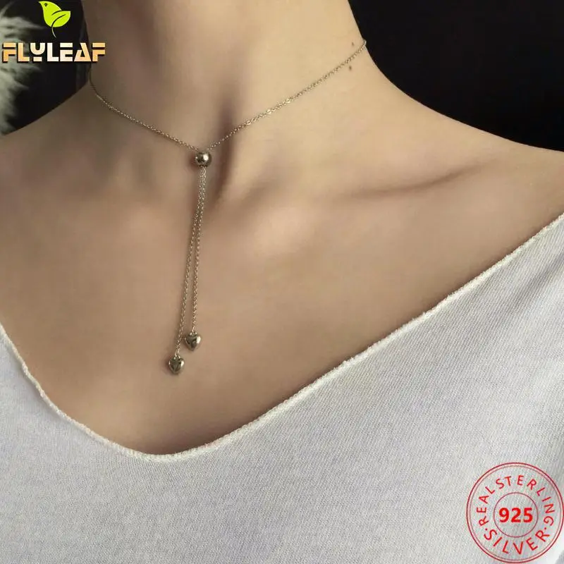 

Adjustable Length Heart Tassel Chokers Necklaces 925 Sterling Silver Fashion Clavicle Necklace Femme Fine Jewelry 2022 New Arriv