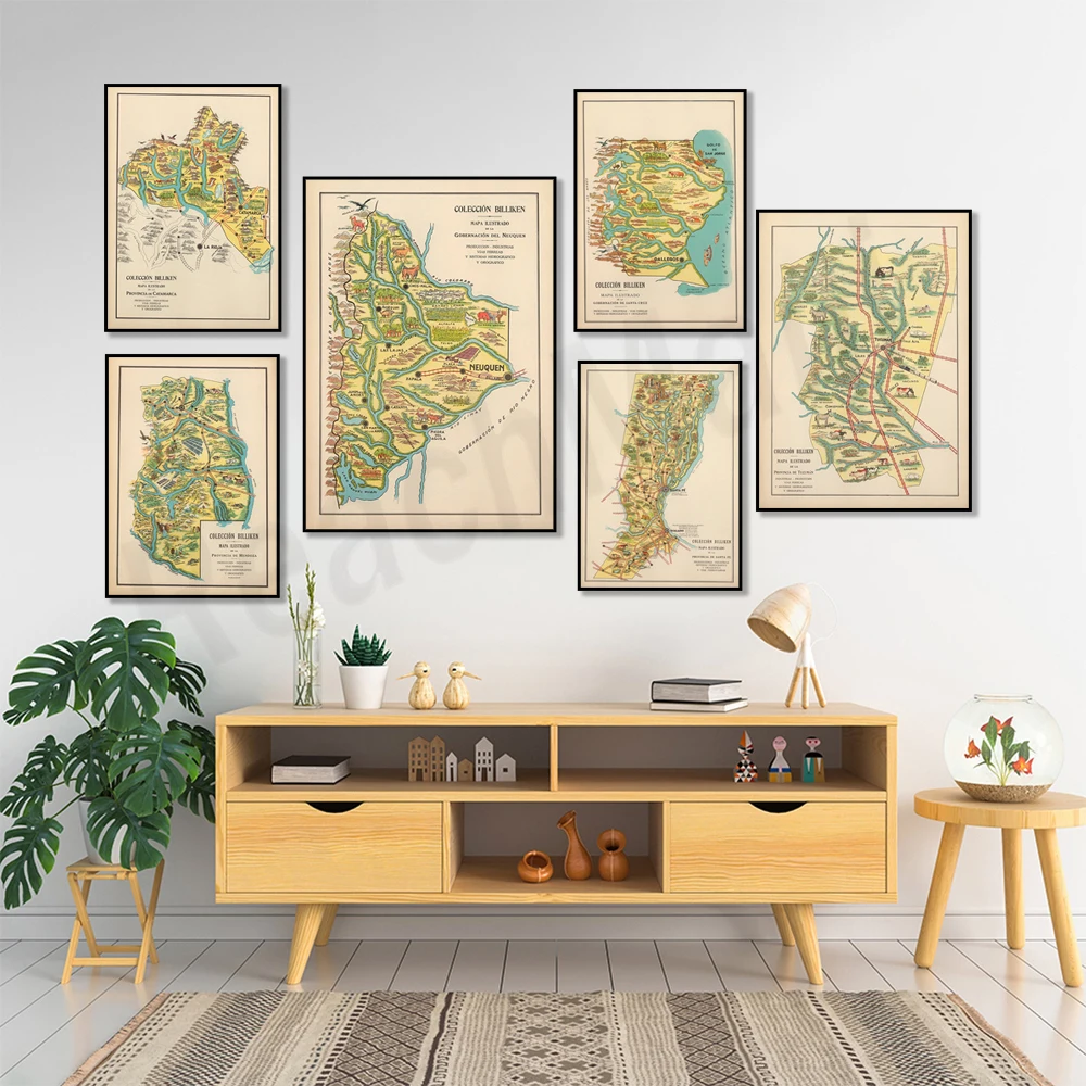 Санта-Фе Аргентина, Лос-Андес Аргентина, Jujuy Аргентина, карта нейвен Аргентина, карта Санта-Крус, карта Бразилии винтажная карта Плакат