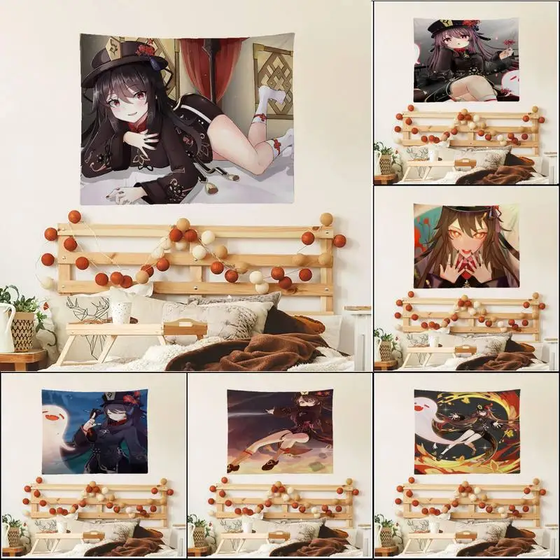 

Genshin Impact Hutao, гобелен с художественной печатью, дешевый хиппи, настенный богемный настенный гобелены