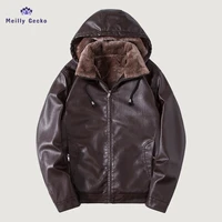 meilly gecko 2022 hooded pu leather jacket mens winter warm military plus casual mens slim fit motorcycle windbreaker jacket