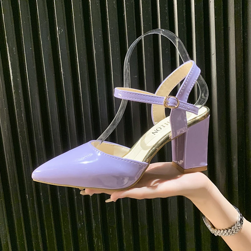 

Сандалии женские на высоком устойчивом каблуке, простые туфли с острым носком, пикантная тонкая обувь для ночного клуба, лето 2023