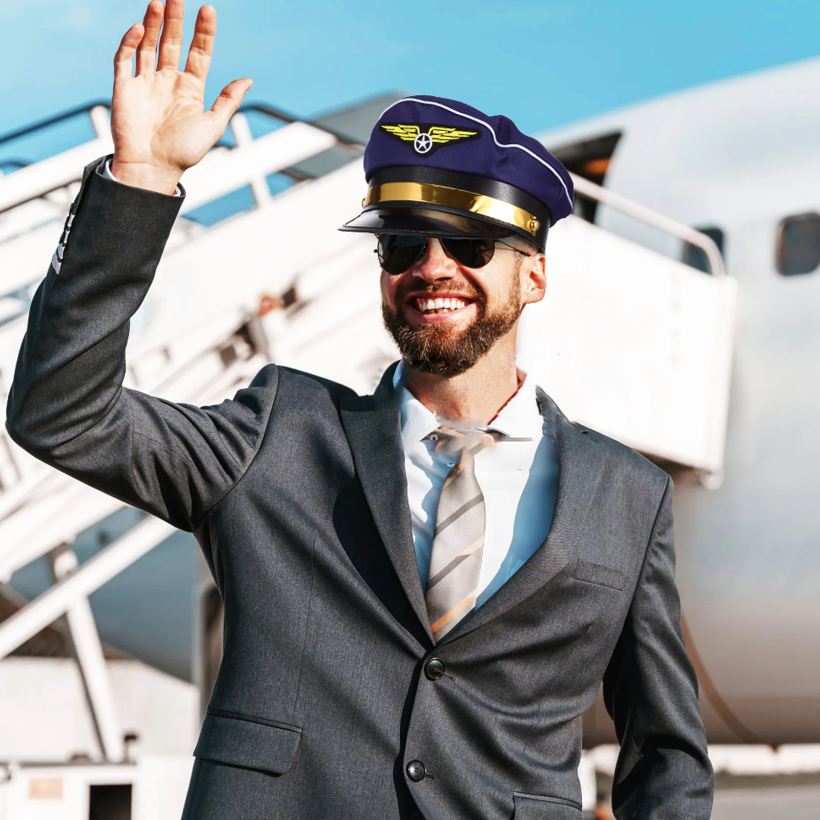 Шляпа-лодочка 2 шт. аэрокосмическая кепка для пилота стюардессы (синяя + черная) из