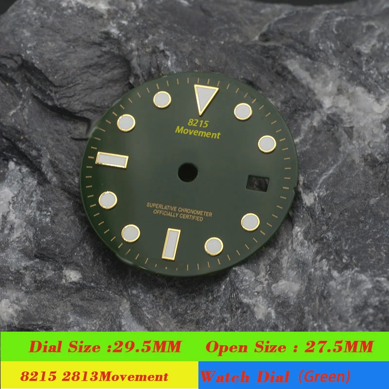 Black Blue Green Dial 29.5mm Dial RLX Blue luminous Watch Dial for 8200 8215 2813 Movement fit Submariner Case Repair parts