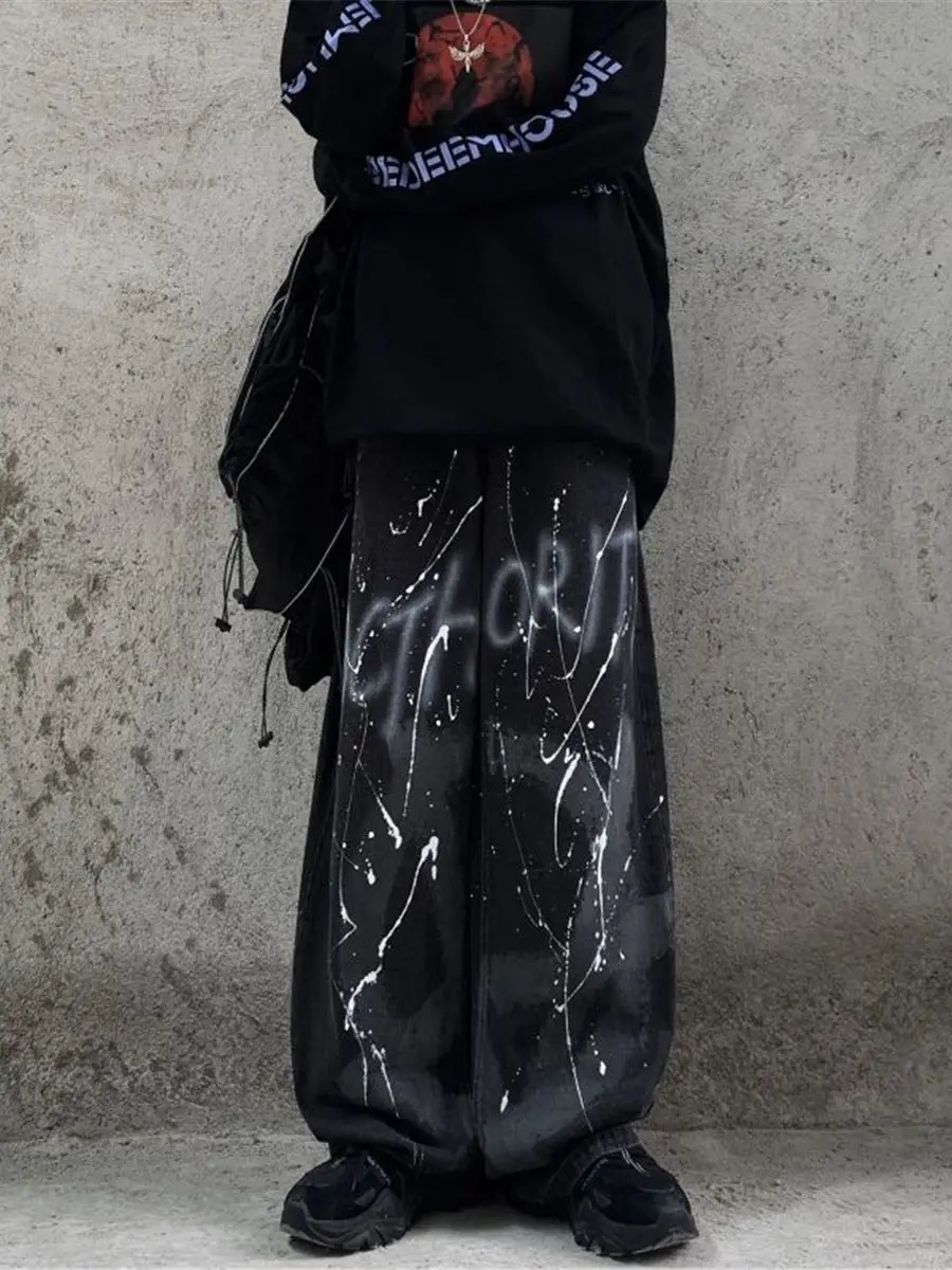 

Women Loose Vintage Funny Pants Fashion Femme Harajuku Baggy Jeans Female Pants Casual Black Gothic Couple Pants Summer Jeans