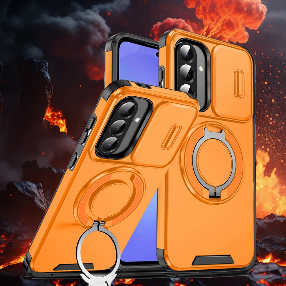 Фото Бронированный магнитный чехол для телефона Samsung Galaxy A17 A16 A15 A14 A25 A26 A35 A36 A54 A55 A56 A23 A13 5G Slide Lens Protect Cover №1