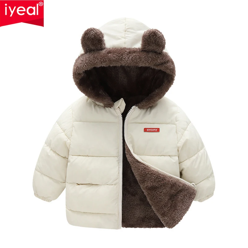 

IYEAL Baby Girl Boy Jacket 2023 Autumn Winter Cartoon Clothes Kids Warm Fleece Inside Thick Hooded Coat Children Outerwear