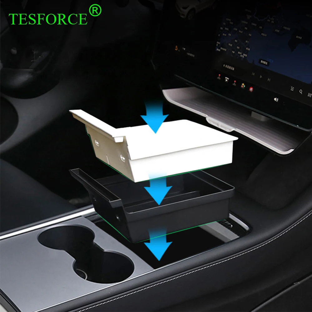 

Center Console Organizer Tray Armrest Box TPE Double-deck Storage Box for Tesla Model 3 Model Y 2021 2022 2023 Car Accessories