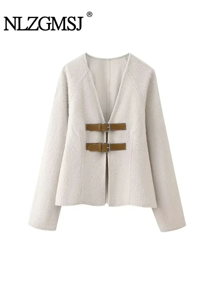 Nlzgmsj TRAF Весенняя бандажная куртка женская мягкая Женское пальто с длинным