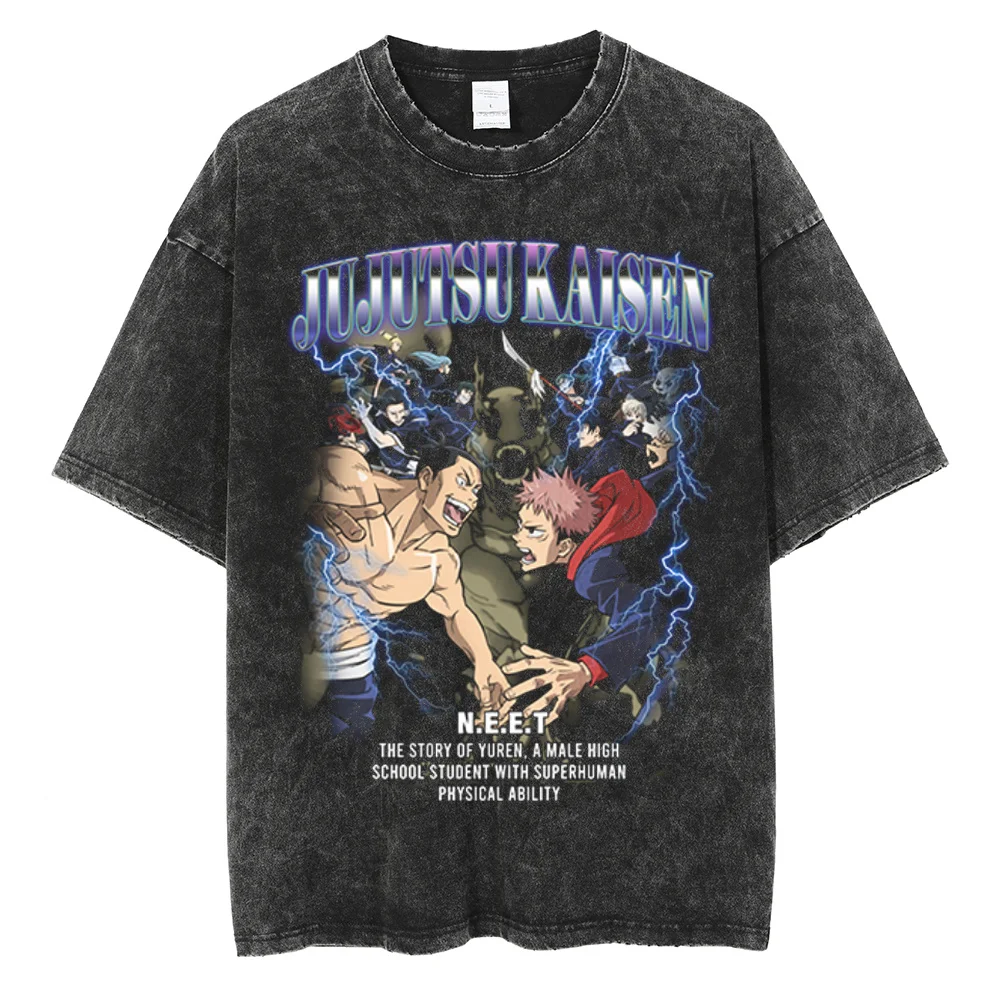 

W stylu Vintage myte koszulki ju jutsu Kaisen graficzny nadruk T Shirt duża, w stylu Harajuku Tee modna bawełniana Streetwear