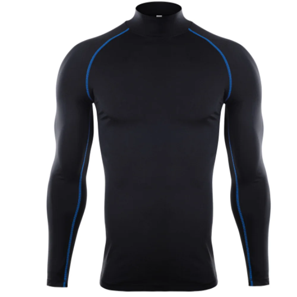 

New Fitness Clothes Men's High-Neck Stretch PRO Tights Sweat-Absorbing Quick Drying T Shirt Standing Collar Running Sportswear