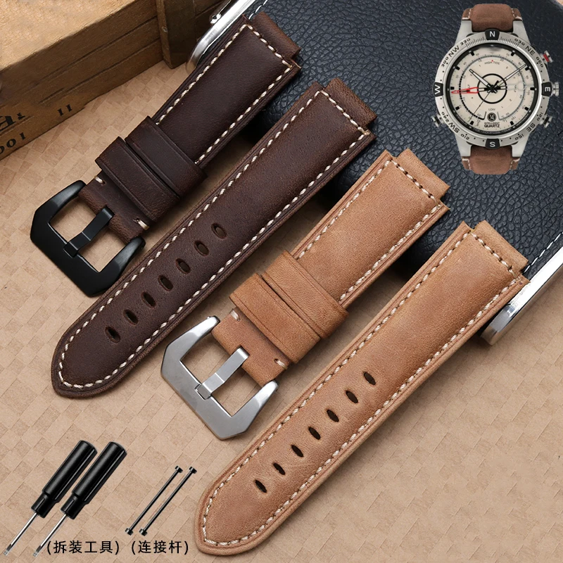 Leather strap for Timex convex strap T2N721 T2N720 TW2T76500 tide series men's watch chain accessories