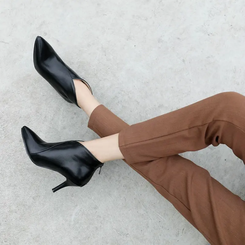 QPLYXCO 2020 зимние Осенние весенние женские ботинки с острым носком и V-образным