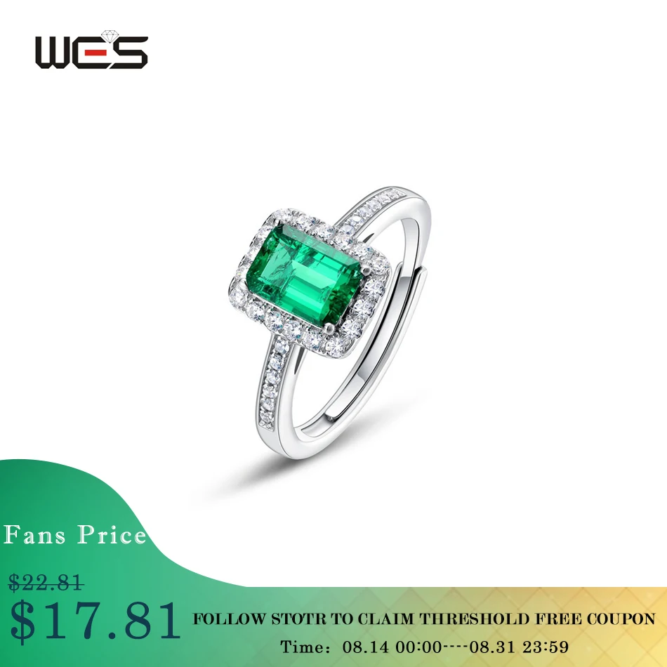 

WES 925 Sterling Silver Rings for Women Growing Emerald Green Gemstone Party Wedding Engagement Birthday Gift Fine Jewelry