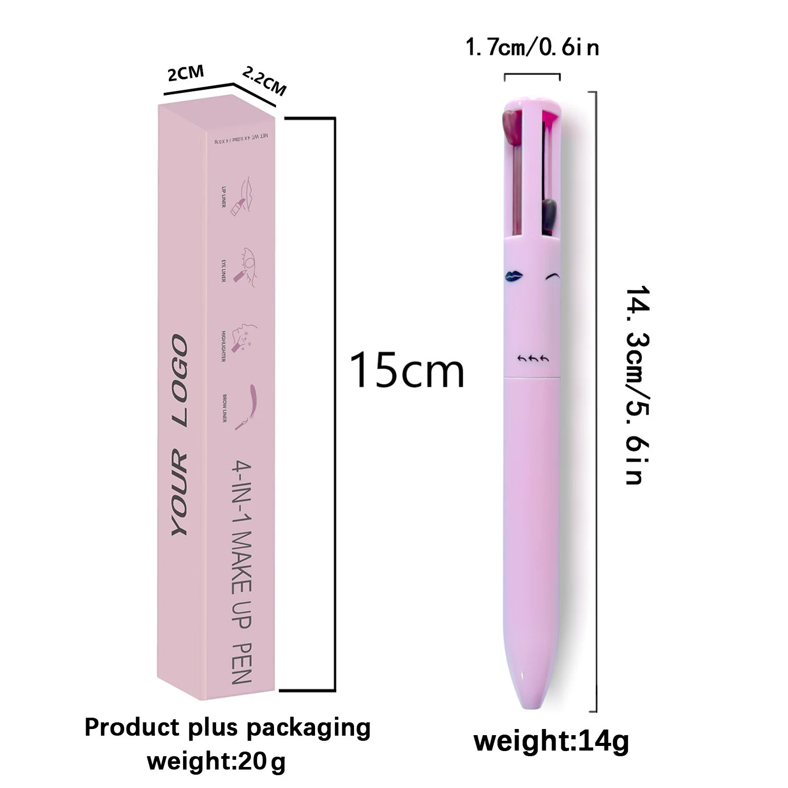 Многофункциональная 4-в-1 ручка для макияжа водостойкая долговечная не