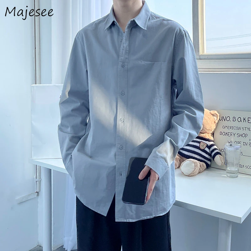 

Solid Long Sleeve Shirts Men Gentle All-match Cargo Japanese Stylish College Preppy Chic Fashion Camisa Korean Ins Teens Dynamic