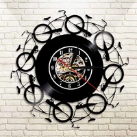 12INCH Vintage Vinyl Record Wall Clock Modern Design Bicycle Vinyl Record Clocks Wall Watch Art Home Decor Gifts for Gym Decor