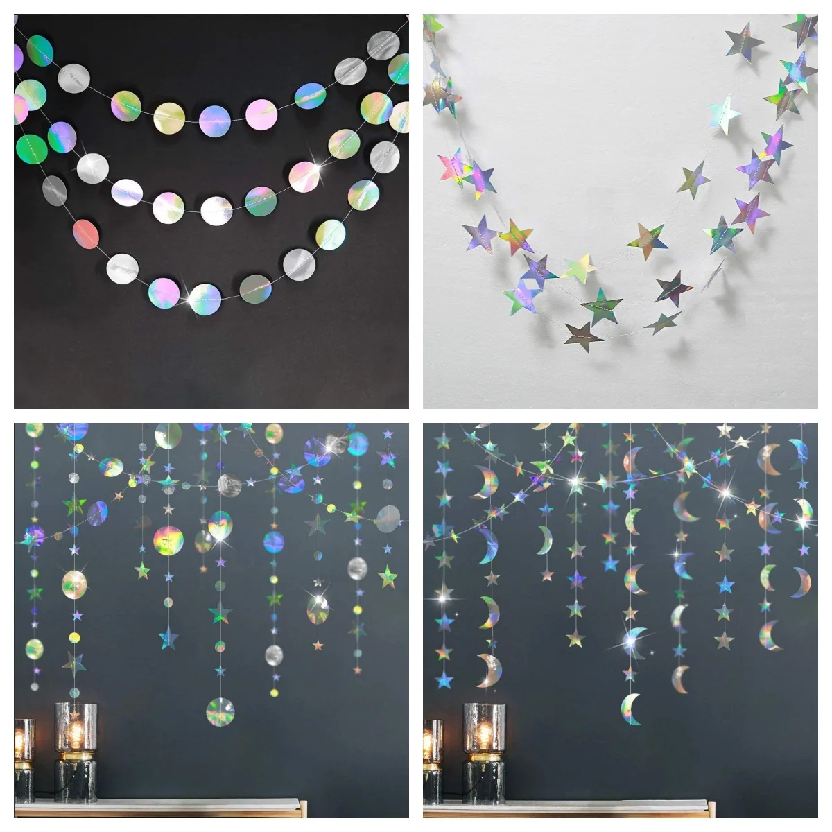 

4M Silver Mirror Surface Star Round Paper Birthday Wedding Decoration Anniversary Backdrop Decor Bachelorette Party Supplies