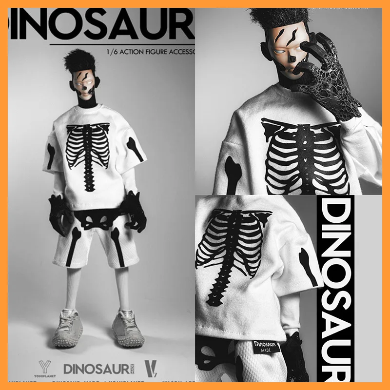 w magazynie 1/6 1/5 1/4 BJD Dolls White Skull Set HipHop Loose T-shirt Shorts with Sleeves Socks Model for ob24 come4arts MAF BODY