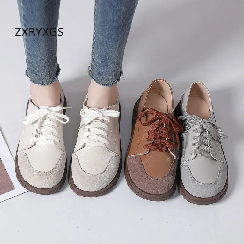 ZXRYXGS Женская обувь из натуральной кожи с цветным заклинанием туфли на плоской