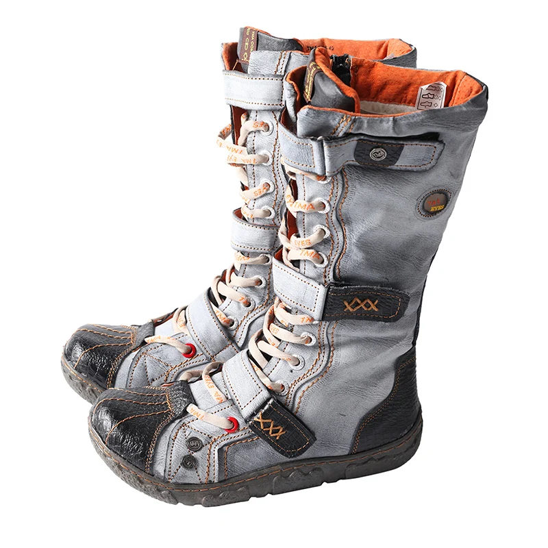 TMA EYES Strape-Accent Washed PU Leather Flat  Winter Warmth Women's Boot With Plus Size