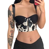 women clothing bustier crop tops adults tie up push up cow print zipper corset tops for club party