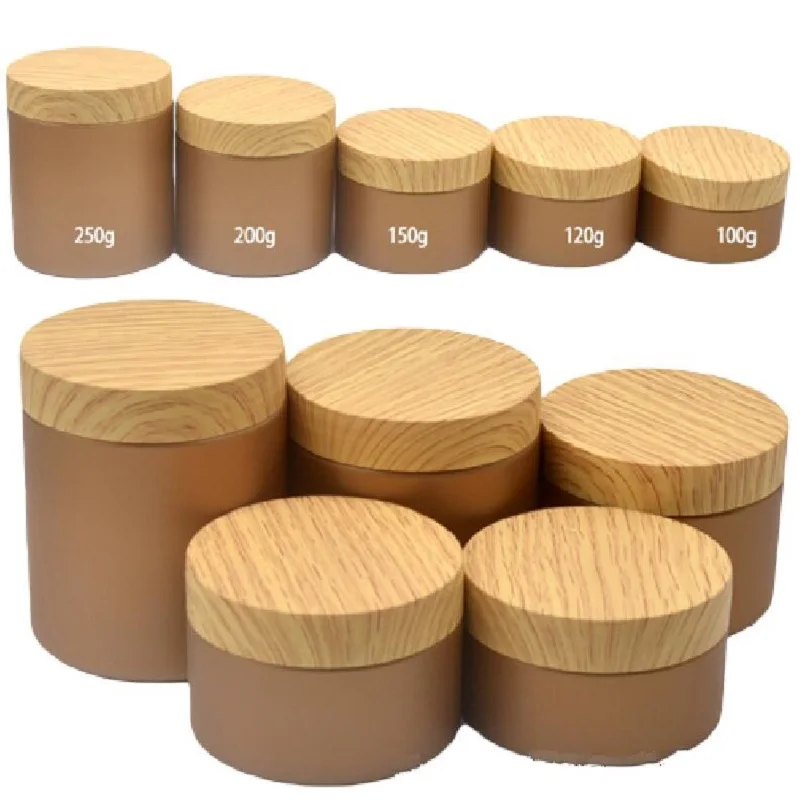 Face Cream Cosmetic Pet Plastic Container False Wood Lid 25pcs