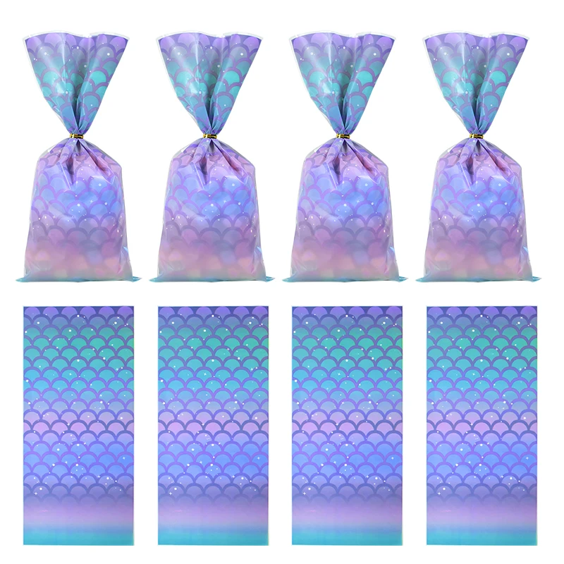 

25/50pcs Mermaid Gift Plastic Goodie Bags OPP Flat Pocket With Tie Wire Candy Cookies Packing Bags Mermaid Themed Party Supplies
