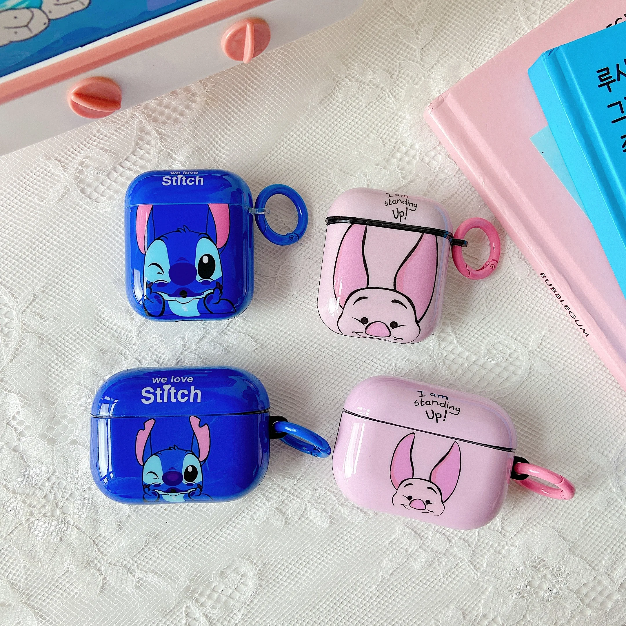 

Cute Disney Stitch Couples Pattern Case For Airpods Pro 1/2 Cover Earphone Cover Headphones Funda Protective For Air Pods 3 Pro2